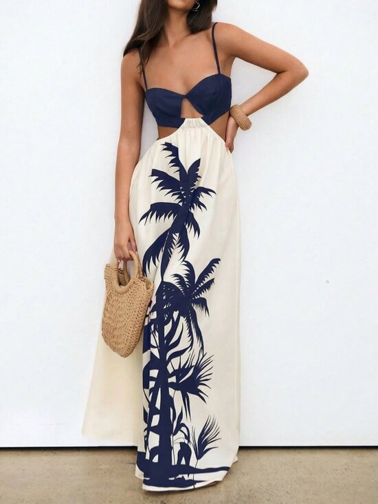MODA ME COUTURE Dresses & Skirts - Boho Navy Blue Women's Sleeveless Spaghetti Strap Hollow Out Vacation Dress